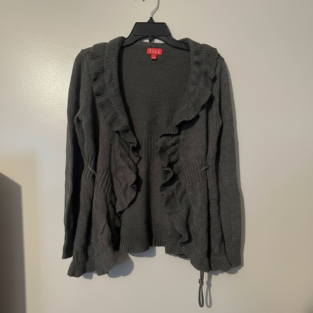 Elle Women's Charcoal Ruffled Cardigan